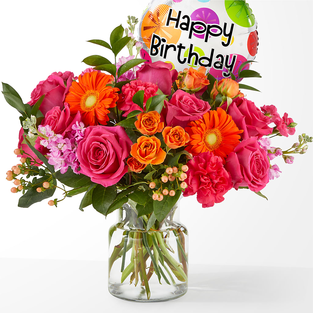 Fiesta Bouquet with Birthday Balloon – Normandy Flower Shop, Inc., Muncie IN