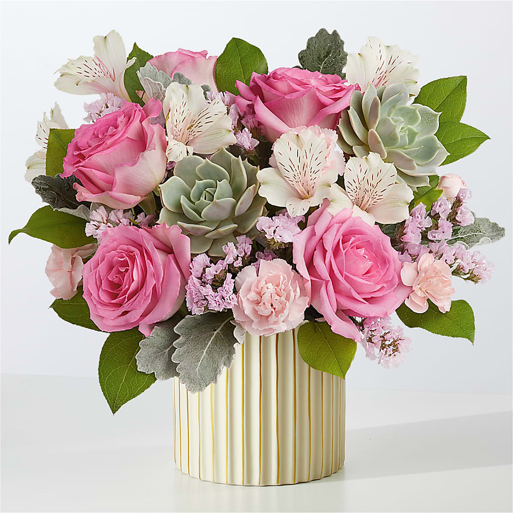 Dusty Rose Bouquet with Ivory Vase – Normandy Flower Shop, Inc., Muncie IN