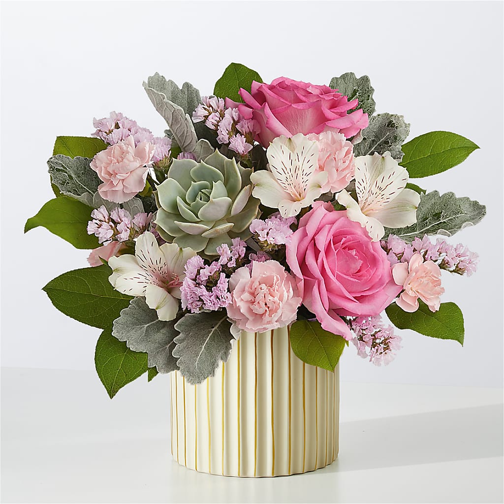 Dusty Rose Bouquet with Ivory Vase – Normandy Flower Shop, Inc., Muncie IN