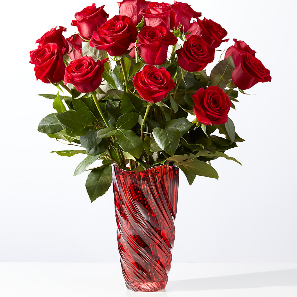 Classic Love Red Rose Bouquet with Luxe Swirl Vase – Normandy Flower Shop, Inc., Muncie IN